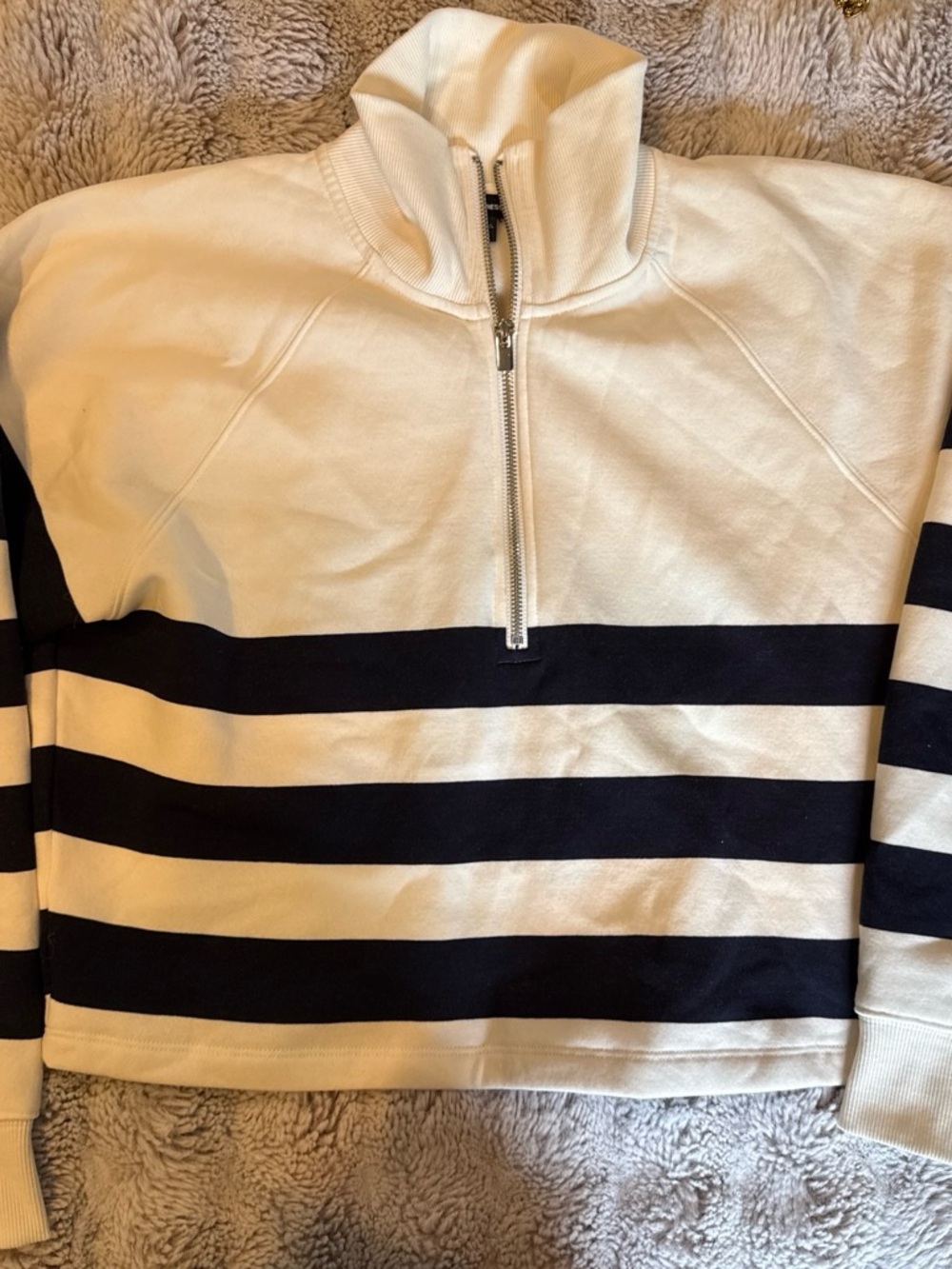 Express White and Black Half-Zip Striped Sweater